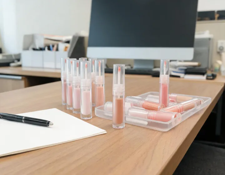 lip oil gloss on a cosmetics bench, illustration only